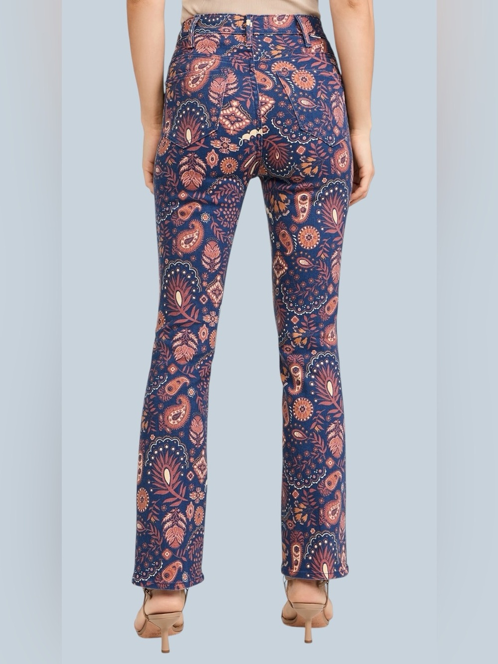 MOTHER Second Chance Hustler Flood Navy Paisley Bootcut Jeans - Picture 2 of 9